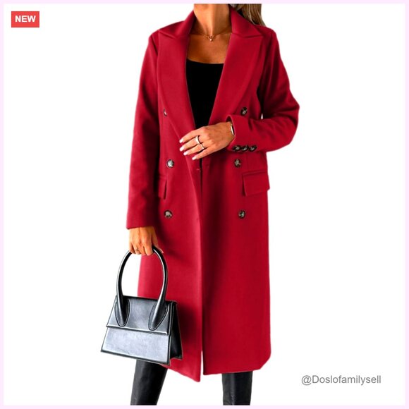 Long Wool Pea Coat Double Breasted Trench Classic Vintage Fall Winter